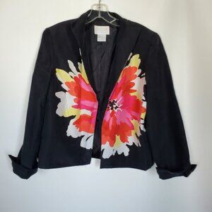 Vintage Silk Club Collection Black Floral Silk Blazer 80s 90s VTG Size M
